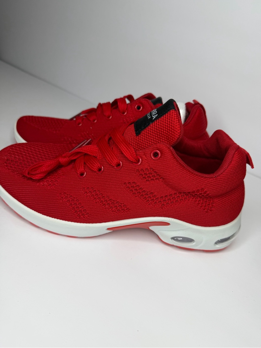 Women's Red Knit Athletic Sneakers with Cushioned Sole